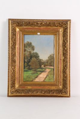 une image représentant un tableau où l'on voit un chemin dans un champ