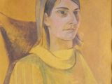 tableau représentant une femme en robe jaune assise sur une chaise