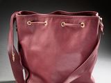 burgundy leather shoulder bag with gold hardware detail
