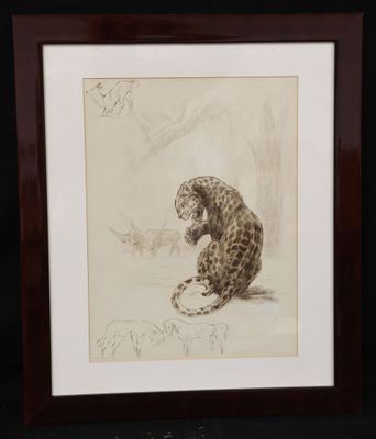 an image of a drawing of a leopard sitting on the ground