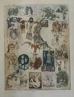 a picture of a drawing of a woman with many pictures on it