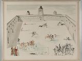 tableau représentant un groupe de personnes jouant au polo dans un champ