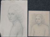 deux dessins représentant le visage d'une femme et un dessin représentant la tête d'une femme