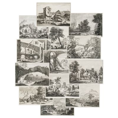 un ensemble de douze gravures représentant des paysages et des paysages