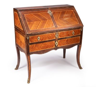 BUREAU DE PENTE en placage d'acajou, satiné, bois de rose et bois indi - Photo 1