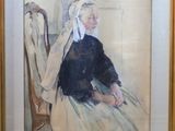 painting of a woman sitting in a chair in a room