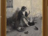 une image représentant un tableau où l'on voit une femme assise par terre