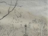 un dessin représentant un lampadaire au milieu d'un parc