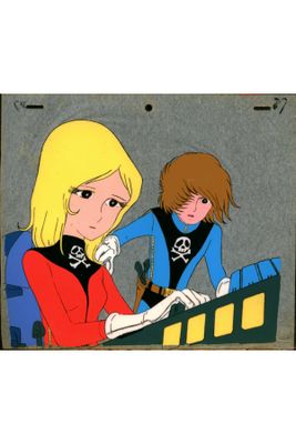 two cartoon characters are sitting at a desk with a computer