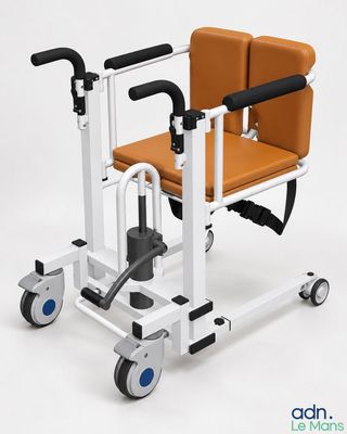 une image représentant une chaise à roulettes avec une assise, sur fond blanc