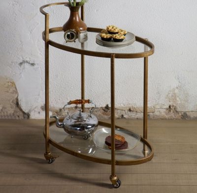 Desserte à roulettes en verre et métal laiton - dimensions: …