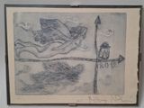 drawing of a woman in a boat on a body of water