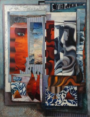 peinture représentant une peinture d'une femme et d'un chat accrochée au mur