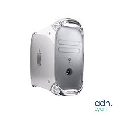 une image représentant un ordinateur de bureau Apple sur lequel figurent les lettres « adn »