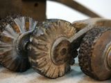 a close up of a pair of wheels on a table