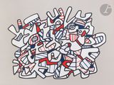 a drawing of a bunch of letters on a wall