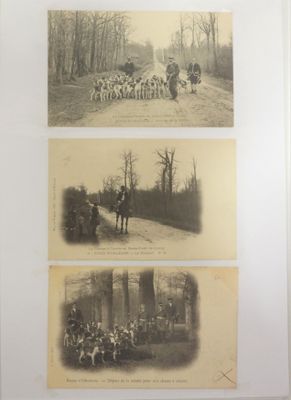 three old black and white photos of people riding horses on a dirt road