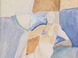 an image of a painting of a woman sitting on a couch