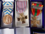 three medals and a medal in a blue box