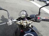 a motorcycle that is parked on the side of the road