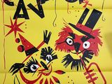 yellow poster advertising a circus show with clowns and clowns