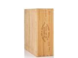 a wooden box that has a label on it