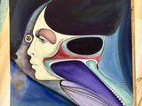 an image of a painting of a woman with a bird on her head