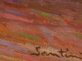 an image of a painting of a person on a surfboard on a beach