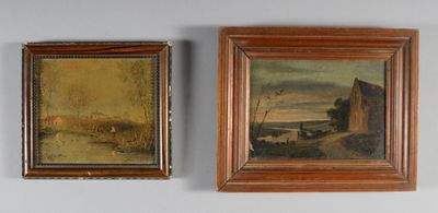 une peinture représentant un paysage et une peinture représentant une maison accrochée au mur
