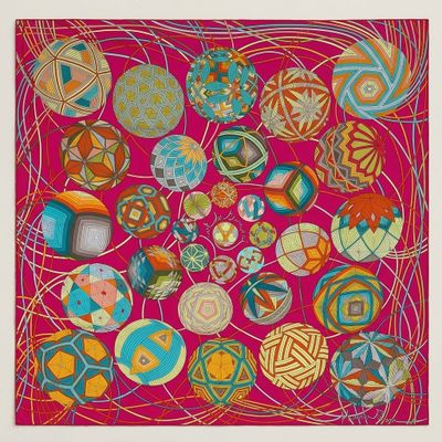 une image représentant un tableau sur fond rose avec de nombreuses boules de différentes couleurs