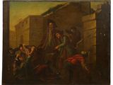 une image représentant un tableau où l'on voit un homme tendre quelque chose à un groupe de personnes