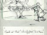 cartoon drawing of a man and a woman on a motorcycle
