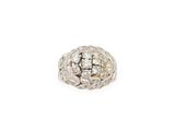 a close up of a diamond ball ring on a white background