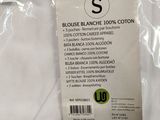 a label on the back of a white t - shirt