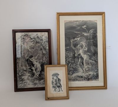 two framed pictures of a man and a woman in a landscape