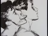 drawing of a woman and a man facing each other with their eyes closed