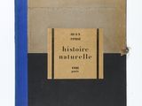un vieux livre avec une couverture marron et une bande bleue