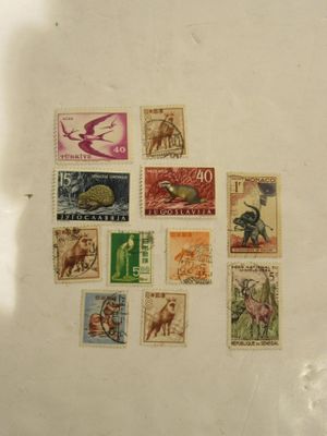 a picture of a collection of stamps on a table