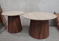 Lot de 2 tables basses rondes , en décor chêne et travertin … (photo 2)
