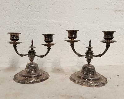 pair of antique silver plated candelabs with candlesticks