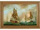 tableau représentant deux navires en mer, avec le ciel en arrière-plan