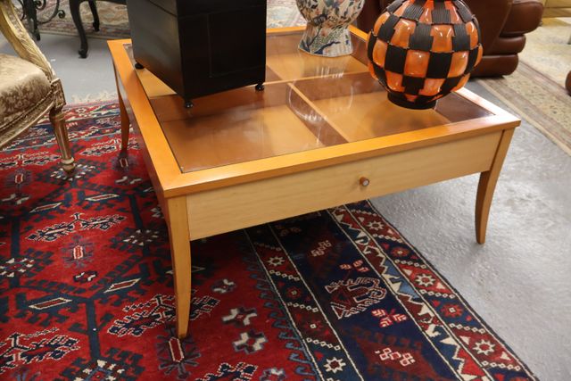 Table basse contemporaine, plateau verre et 2 tiroirs. H 41 L 90 ...