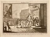 illustration représentant un homme tiré par une calèche