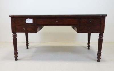 an old wooden desk with two drawers and a drawer underneath it