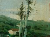 a painting of a woman walking down a path