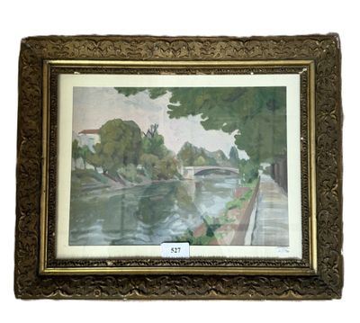 Basil POUSTOCHKINE ? "Bord de rivière" HSC SBD 27 X 36 cm