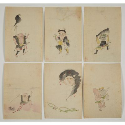 six chinese watercolor paintings of a man and a woman