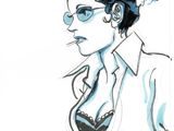 sketch of a woman in a white shirt and black bra top
