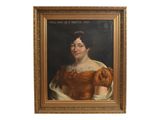 an old painting of a woman in a brown dress