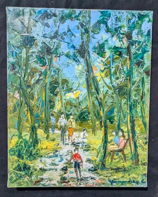 GIRAUDEAU Claude (1937-2021) : Promenade en sous-bois, huile…
